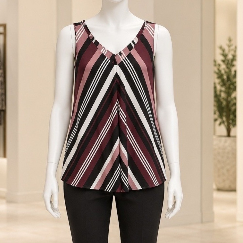 Lane Bryant Womens Tank Top Diagonal Stripe V-Neck Berry Black White Size 18